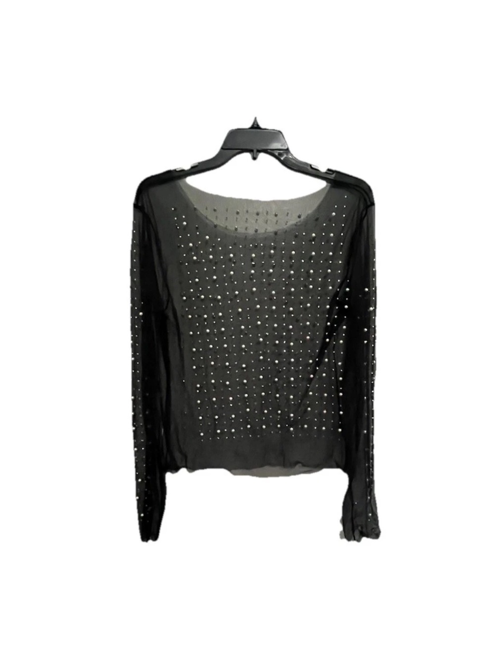 Sheer Black Long-Sleeve Top with Stud Detail